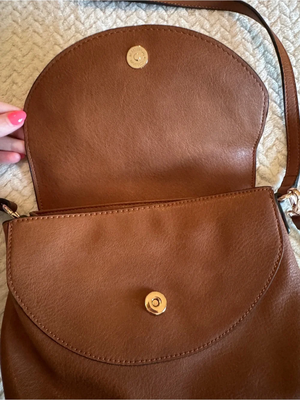 Brown LC Lauren Conrad Blair crossbody bag rose gold-tone and adjustable strap